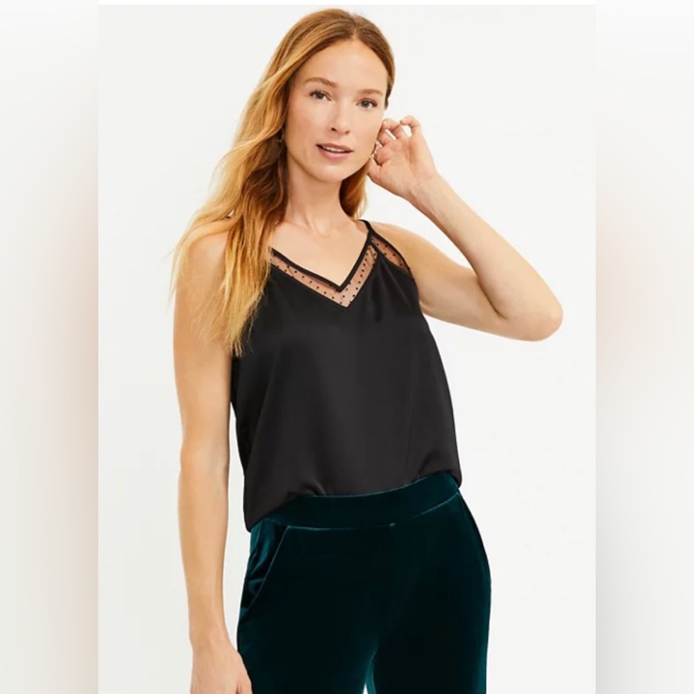 Loft Velvet Dot Mixed Media Strappy Cami black size medium NWT
